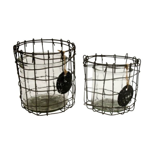 ByLiving - Vase Wire Glass 2 stk sæt 13x13 og 16x14 cm